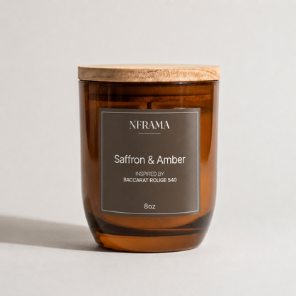 Saffron & Amber candle, clean studio shot