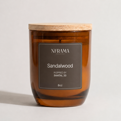 Sandalwood candle, clean studio shot